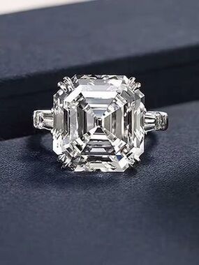NEW Asscher Step Cut CZ Sterling Silver Gemstone Ring size 8